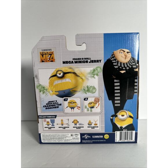 Despicable Me 4 Jerry Mega Minion Crash & Roll Figure with 3 roaches toys NEW - Picture 2 of 4
